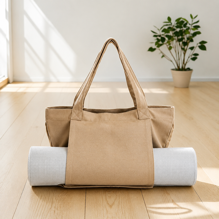 Premium Yoga Mat Carry Bag Canvas Yoga Mat Tote with Adjustable Shoulder Strap Extra Storage Gym Studio Travel Lightweight Fitness Mat Carrier Bag