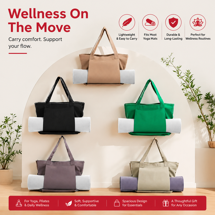 Premium Yoga Mat Carry Bag Canvas Yoga Mat Tote with Adjustable Shoulder Strap Extra Storage Gym Studio Travel Lightweight Fitness Mat Carrier Bag