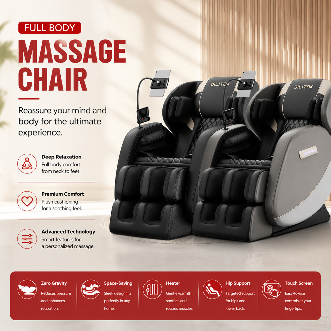 Premium Zero Gravity Full Body Massage Chair Heating Recliner Airbags Foot Rollers Touch Screen Bluetooth Home Ergonomic Shiatsu Relaxation Comfort Seat Furniture Use