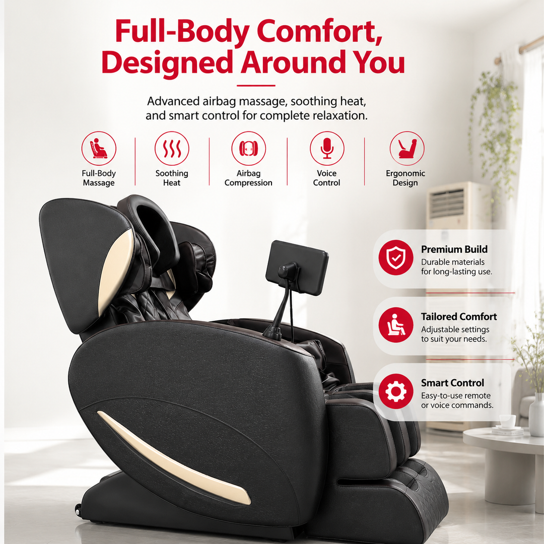 Premium Zero Gravity Massage Chair Full Body Electric Recliner Shiatsu Air Compression Heat Bluetooth Audio Sofa Style Deep Relaxation Home Luxury Comfort Furniture Use