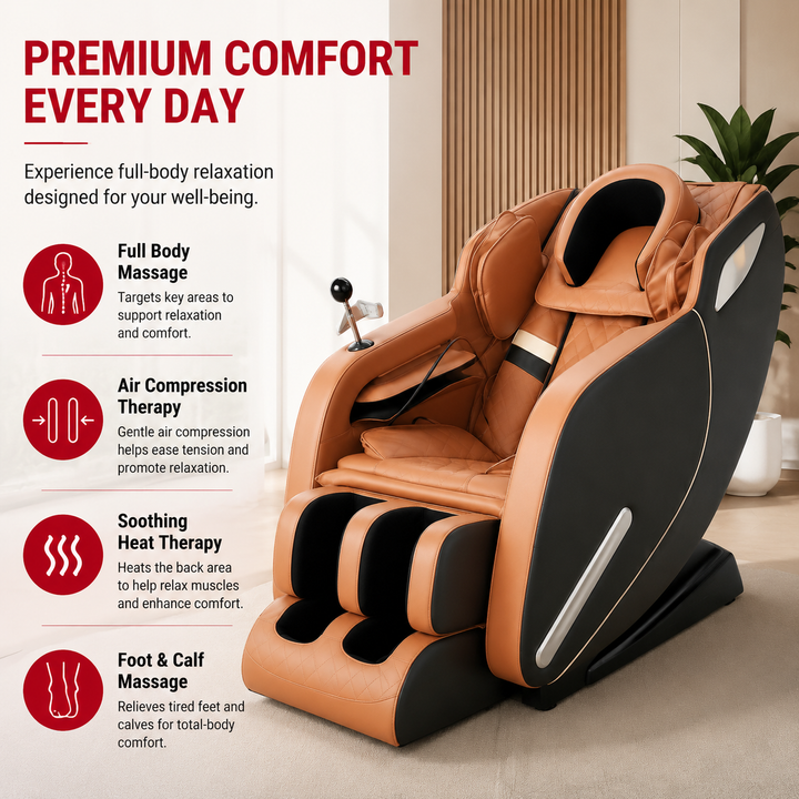 Premium Zero Gravity Massage Chair Full Body Electric Recliner Shiatsu Air Compression Heat Bluetooth Audio Sofa Style Deep Relaxation Home Luxury Comfort Furniture Use
